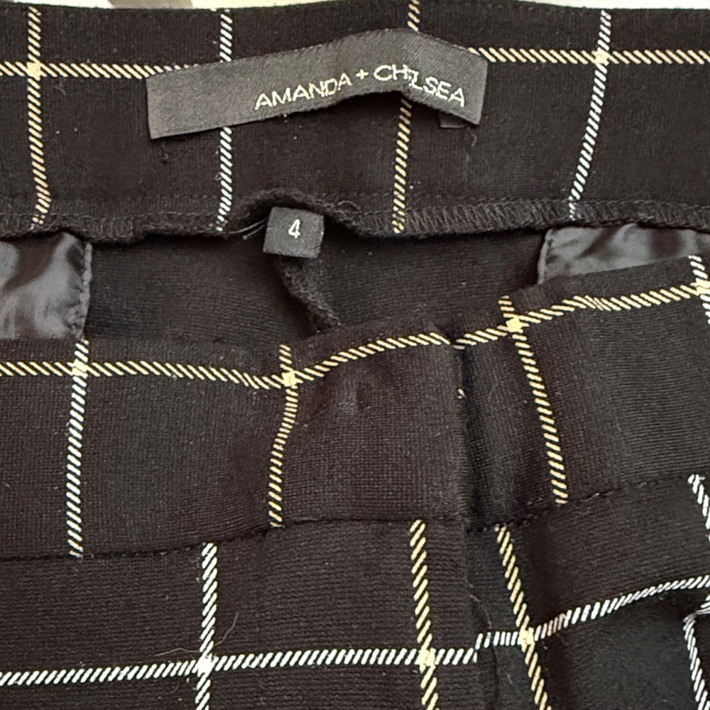 Amanda + Chelsea SZ 4 Black with Yellow & White Windowpane Print Ankle Trousers - Picture 5 of 13